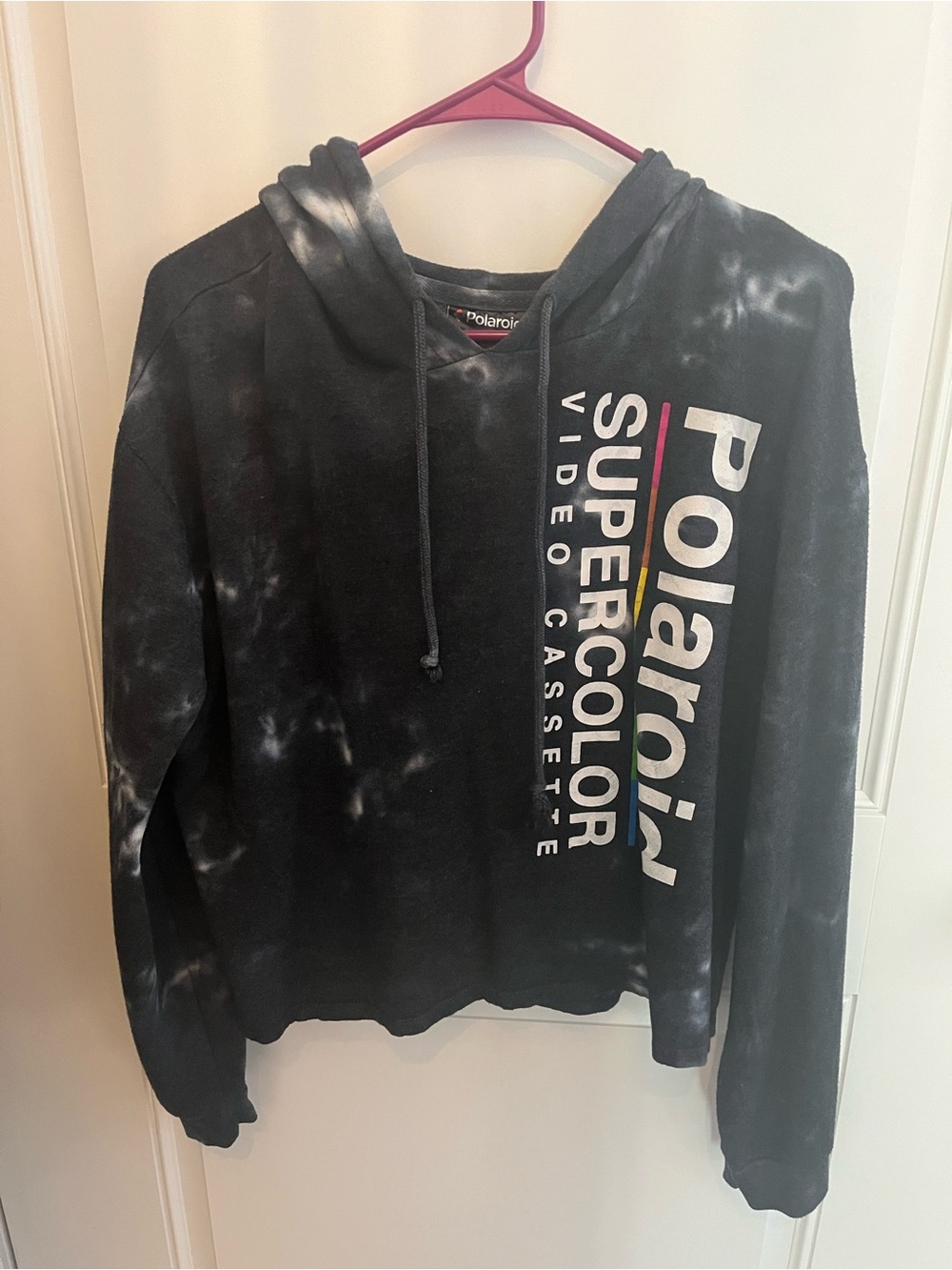 Polaroid Black White Tie-Dye Crewneck Sweatshirt with Supercolor Logo